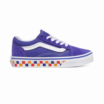 Detske Tenisky Vans Tri Checkerboard Old Skool (8-14+ years) Kráľovská Modrá/Biele VA95BYORM